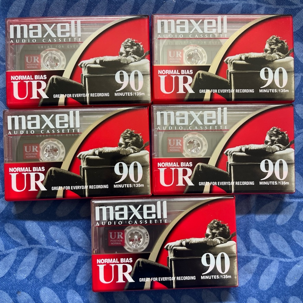 Lot Of 5 Maxell UR-90 Normal-Bias Cassette Tapes (108510). Brand New Sealed